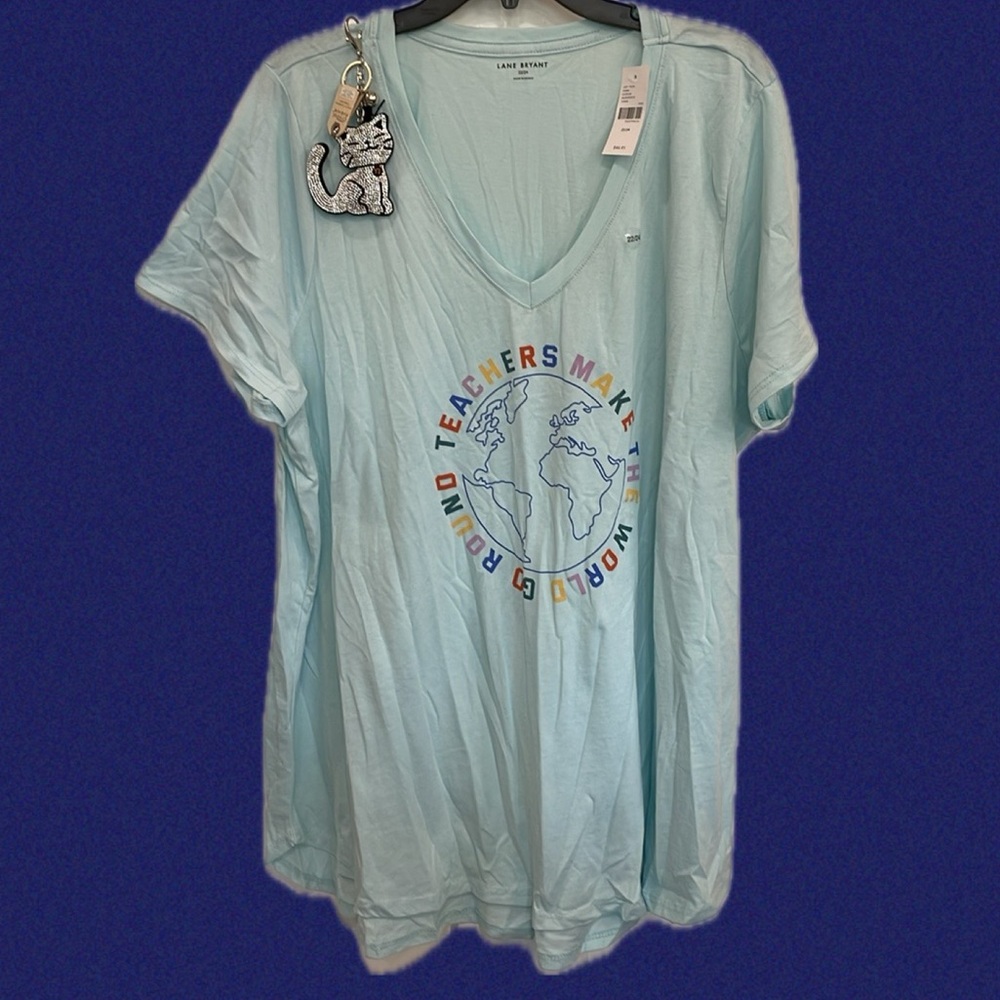 NWT New Women’s Layne Bryant Plus Size Educator Teacher T-Shirt & Cat Keychain